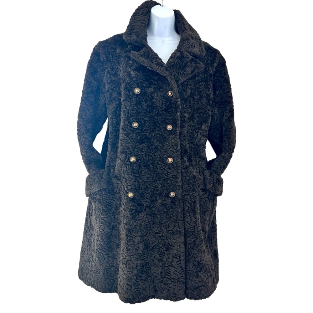 Vintage 60s Faux Fur Coat Brown Size L USA Mad Men